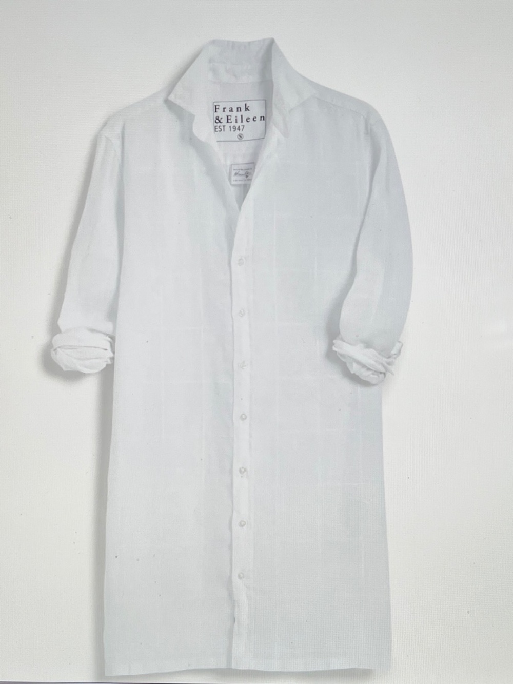 Frank & Eileen Hunter Linen Shirt Dress in White Textured Windowpane Sz MED